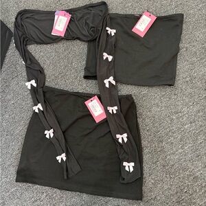 Edikted Black Mini Skirt Set with Pink Bow Trim